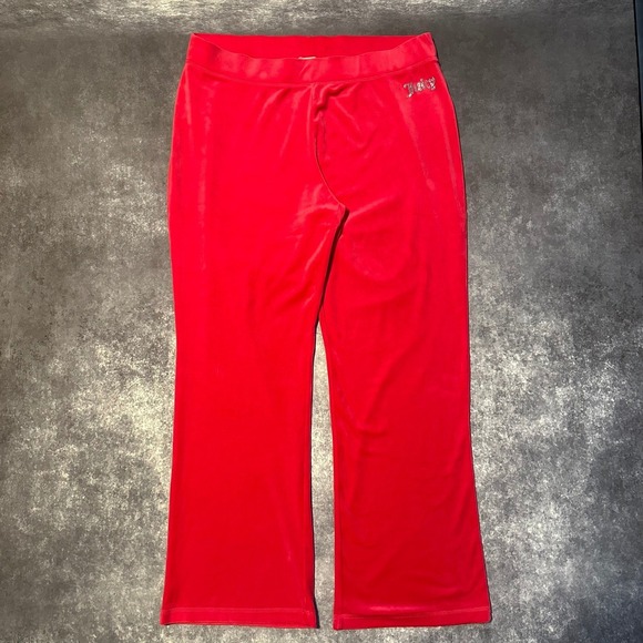 Juicy Couture Pants - Juicy Couture Velour Track Pants Pink Sparkle Logo Women's XXL Bell Bottom Flare